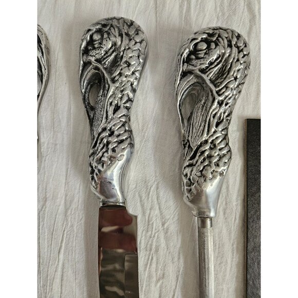 5 Piece Bruce Fox Design Turkey Handle Serving Set Fork Knife Spoon Honing Steel - Picture 14 of 14